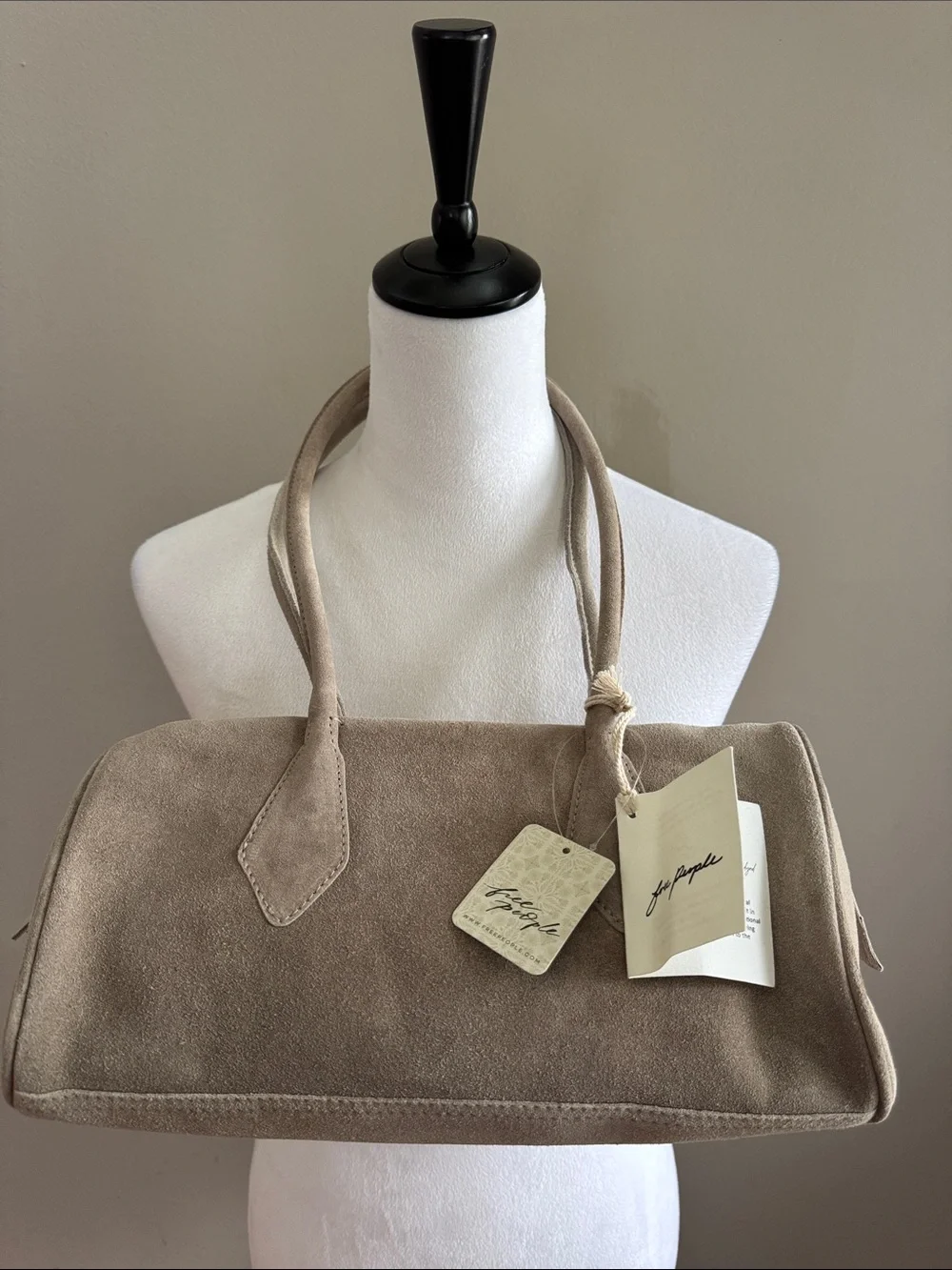 Free People‎ Sierra Suede Leather Tubular Shoulder Bag Purse in Taupe - NEW